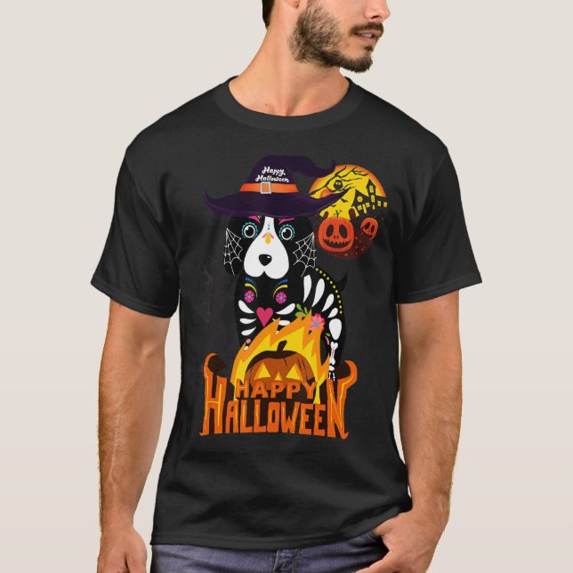Lycklig Halloweenie Dachshund Mummy Doxie Hund Tri T Shirt (Framsida)