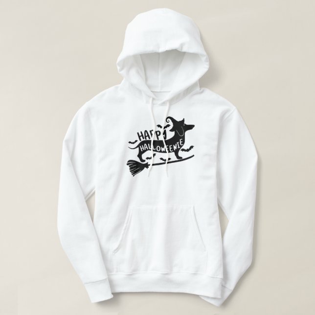 Lycklig Halloweenie Dachshund Pumpkin Skeleton Hoodie (Design framsida)