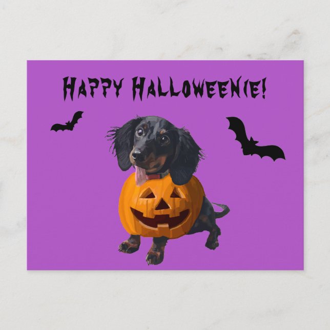 Lycklig Halloweenie Dachshund Wiener Hund Funny Vykort (Framsida)