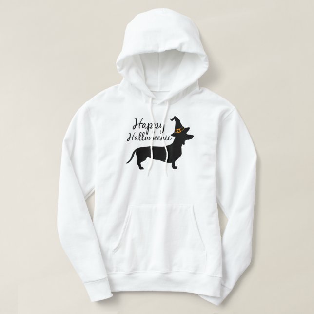 Lycklig Halloweenie Dachshund Wiener Hund Hallowee Hoodie (Design framsida)