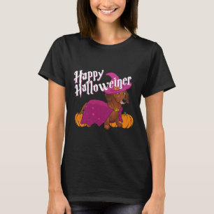 Lycklig Halloweenie Doxie Dachshund Hund Witch Hat T Shirt