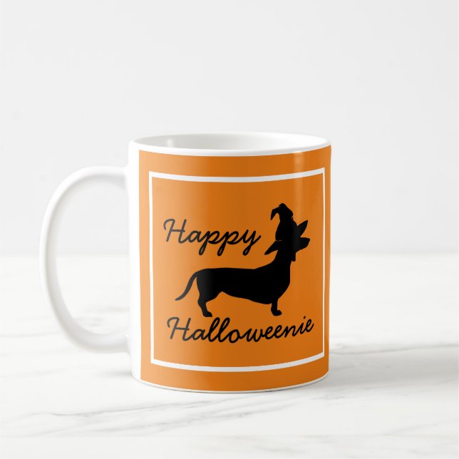 Lycklig Halloweenie Halloween Witch Hat Dachshund Kaffemugg (Vänster)
