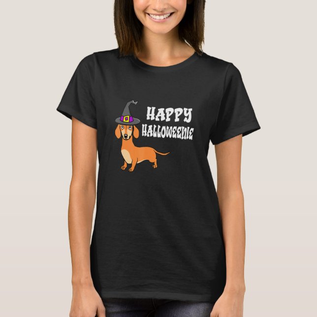 Lycklig Halloweenie Happy halloween Dachshund T Shirt (Framsida)
