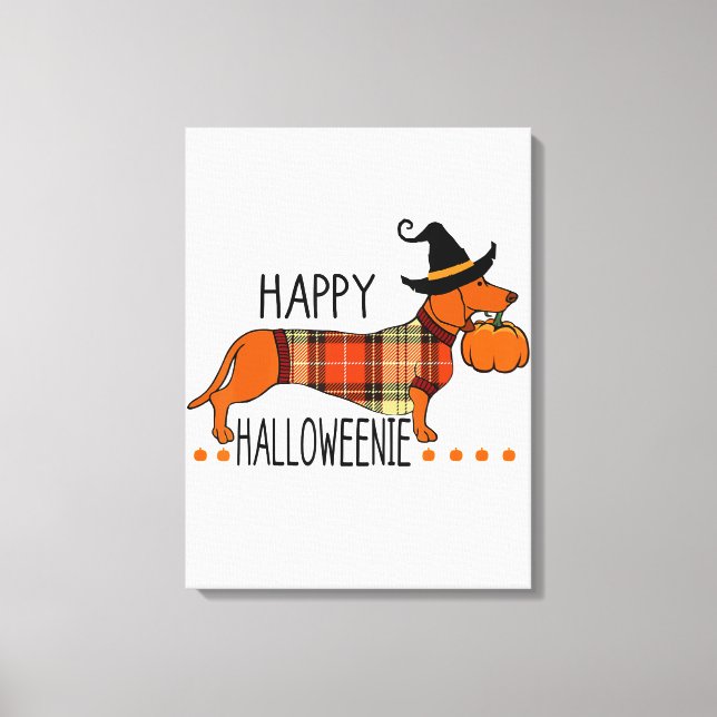 Lycklig Halloweenie Rolig hund Fall Halloween Cute Canvastryck (Framsida)