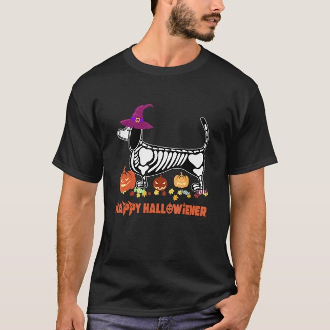 Lycklig Halloweiner Dachshund Halloween Costume T Shirt (Framsida)