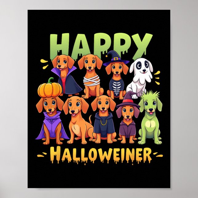 Lycklig Halloweiner Hundägare Funny Halloween Hund Poster (Framsidan)