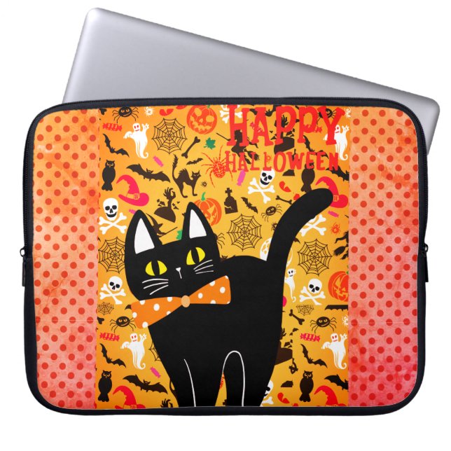 Lycklig Hallowen and Black Cat Electronics Bag Laptop Fodral (Framsidan)