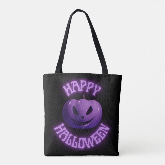 Lycklig Hallowen Black Lila Pumpkin Tygkasse (Baksida)