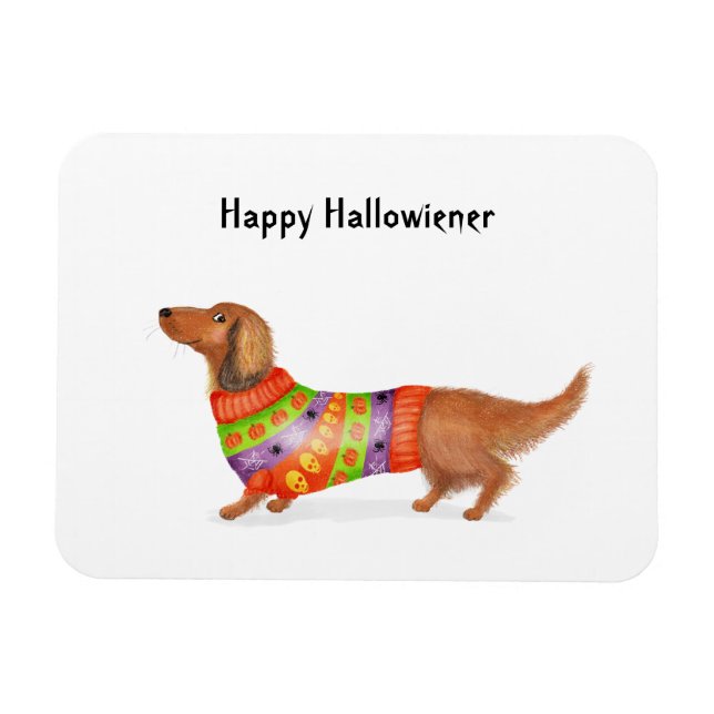 Lycklig Hallowiener dachshund Halloween magnet (Horisontell)
