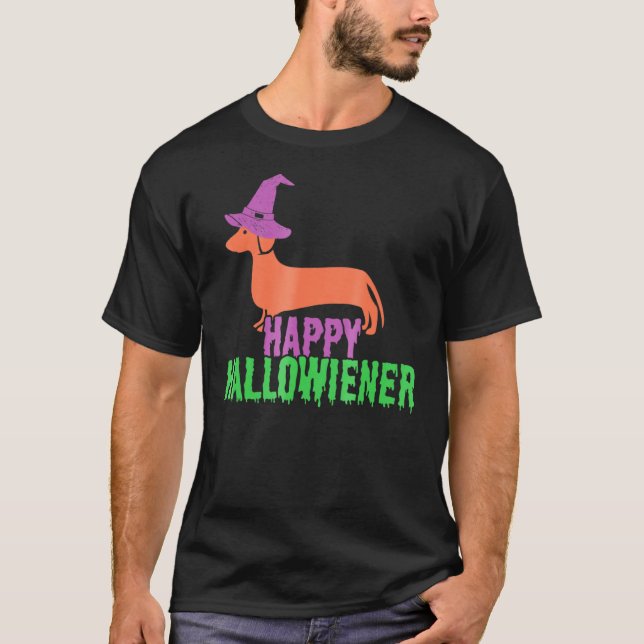 Lycklig Hallowiener - Dachshund Halloween T Shirt (Framsida)