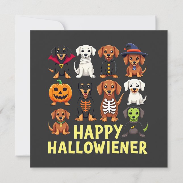 Lycklig Hallowiener Spooky Halloween Hund Weiner Inbjudningar (Framsida)