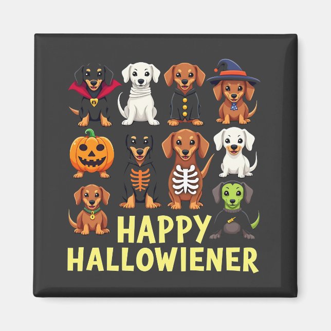 Lycklig Hallowiener Spooky Halloween Hund Weiner Magnet (Framsidan)