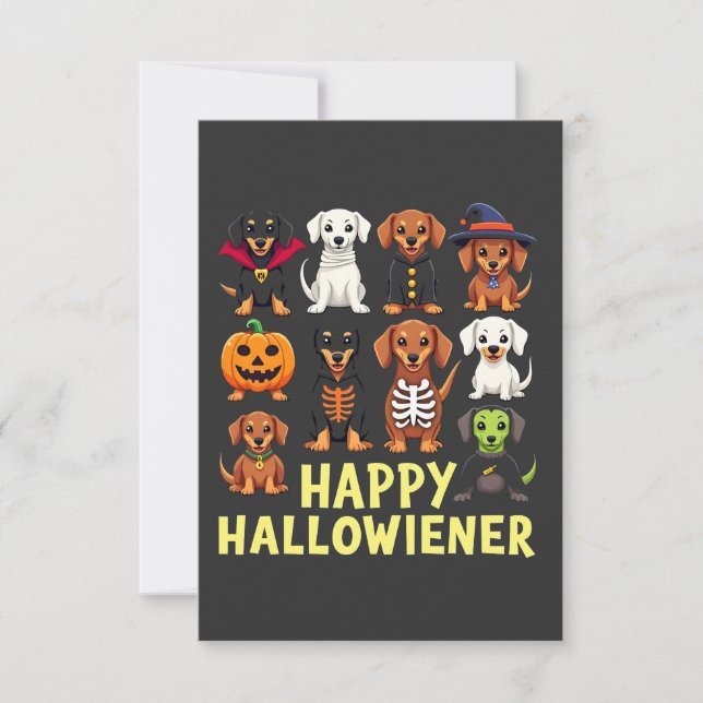 Lycklig Hallowiener Spooky Halloween Hund Weiner OSA Kort (Framsida)