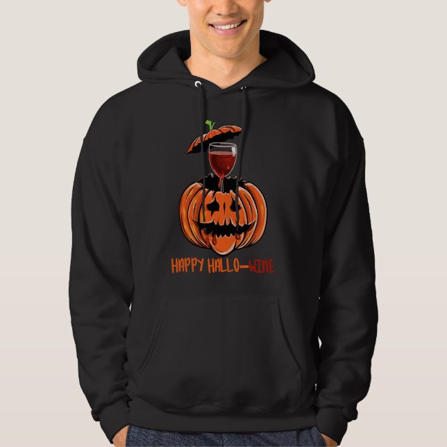 Lycklig Hallowine Drunk Pumpkin Hoodie (Framsida)