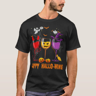 Lycklig HalloWine Funny Halloween Glass Vin Älskar T Shirt