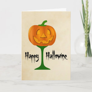 Lycklig Hallowine Pumpkin Vin Glass Halloween Kort