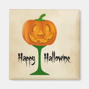 Lycklig Hallowine Pumpkin Vin Glass Halloween Magnet
