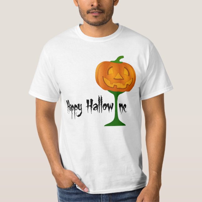 Lycklig Hallowine Pumpkin Vin Glass Halloween T-shirt (Framsida)