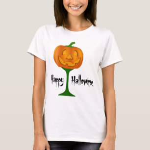 Lycklig Hallowine Pumpkin Vin Glass Halloween T Shirt