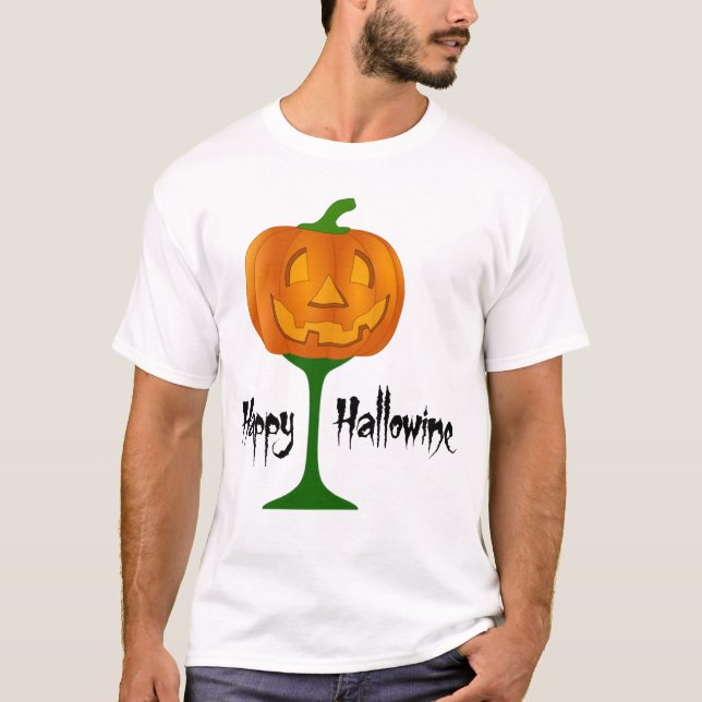 Lycklig Hallowine Pumpkin Vin Glass Halloween T Shirt (Framsida)