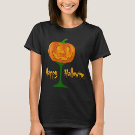 Lycklig Hallowine Pumpkin Vin Glass Halloween T-shirt