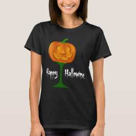 Lycklig Hallowine Pumpkin Vin Glass Halloween Tee