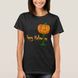 Lycklig Hallowine Pumpkin Vin Glass Halloween Tee Shirt
