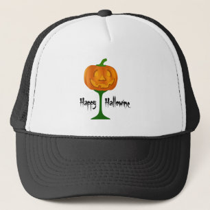 Lycklig Hallowine Pumpkin Vin Glass Halloween Truckerkeps