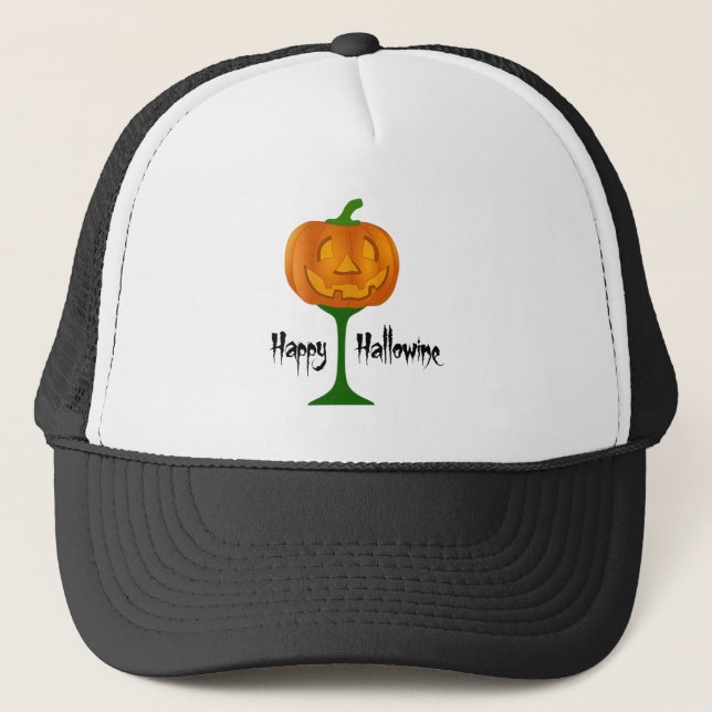 Lycklig Hallowine Pumpkin Vin Glass Halloween Truckerkeps (Framsida)