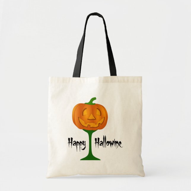 Lycklig Hallowine Pumpkin Vin Glass Halloween Tygkasse (Framsidan)