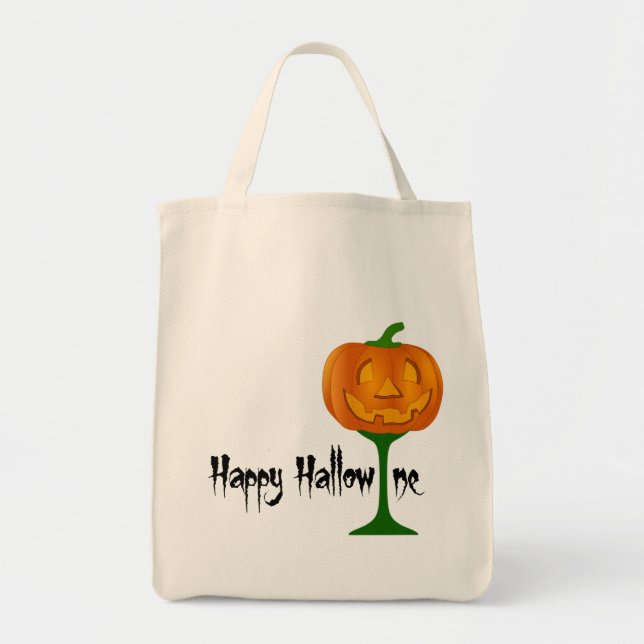 Lycklig Hallowine Pumpkin Vin Glass Halloween Tygkasse (Framsidan)