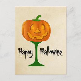 Lycklig Hallowine Pumpkin Vin Glass Halloween Vykort