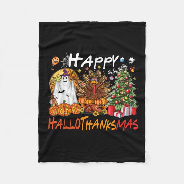 Lycklig Hallowthanksmas Fall jul Halloween Fam Fleecefilt (Framsidan)