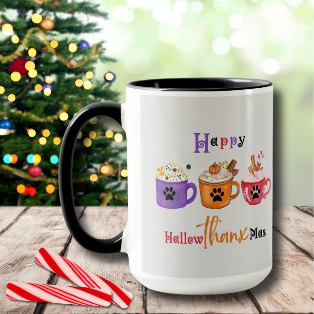 Lycklig Hallowthanksmas Hallowthanxmas Helgdag Mugg (Happy HallowThanxMas! Perfect for Halloween, Thanksgiving, and the Christmas season!)