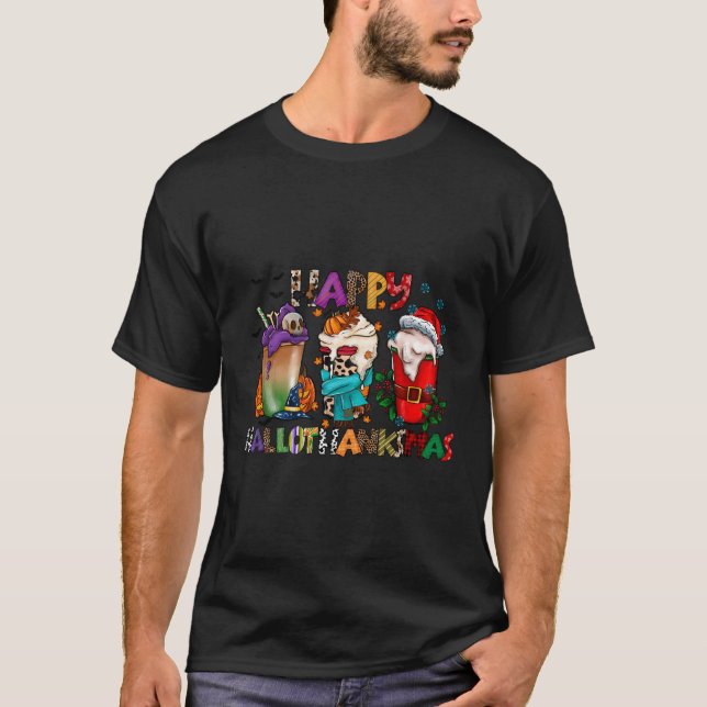 Lycklig Hallowthanksmas-kaffe för T Shirt (Framsida)