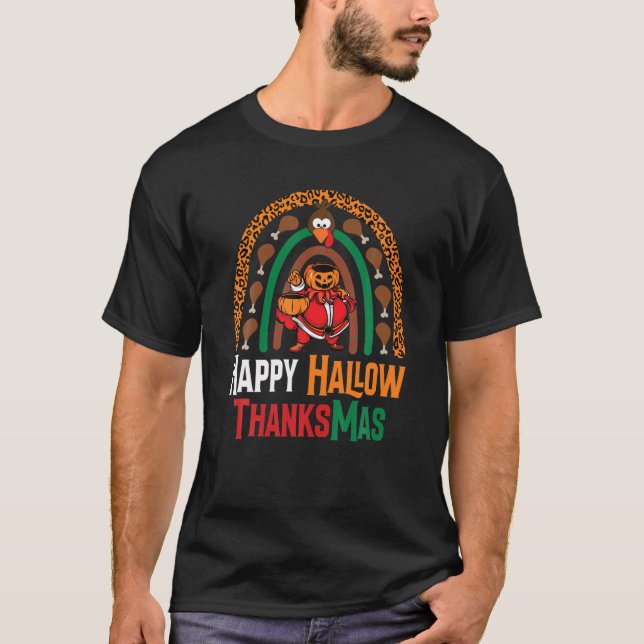Lycklig Hallowthanksmas Leopard Rainbow jul Pl T Shirt (Framsida)