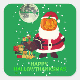 "LYCKLIG HALLOWTHANKSMAS" lustig julfest Fyrkantigt Klistermärke