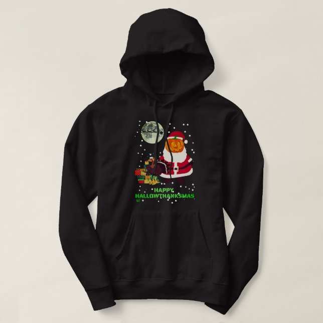 "LYCKLIG HALLOWTHANKSMAS" lustig julfest Hoodie (Design framsida)