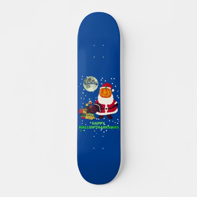 "LYCKLIG HALLOWTHANKSMAS" lustig julfest Mini Skateboard Bräda 18,5 Cm (Framsida)