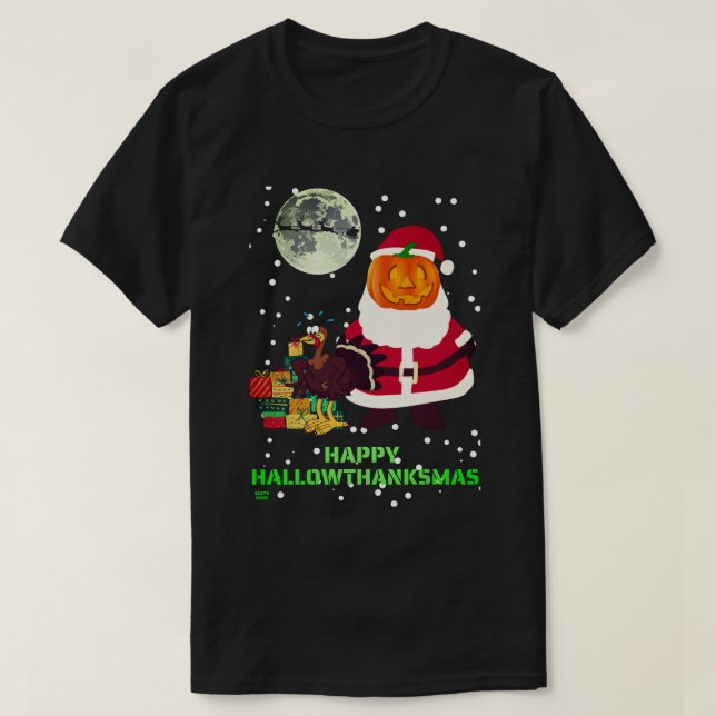 "LYCKLIG HALLOWTHANKSMAS" lustig julfest T Shirt (Design framsida)