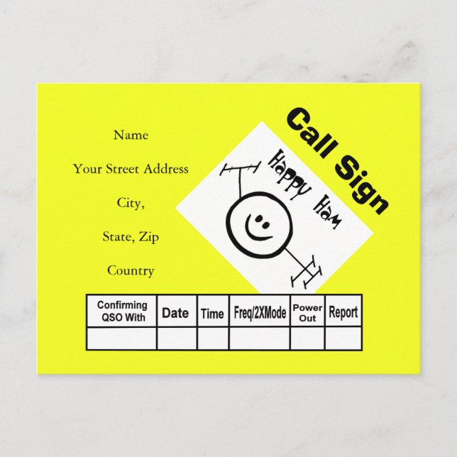 Lycklig Ham Logotyp Ham Radio QSL-kort Vykort (Framsida)