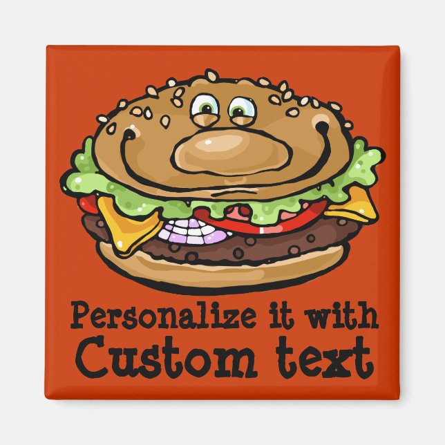 Lycklig Hamburger Funny BBQ Barbecue Grill Customi Magnet (Framsidan)