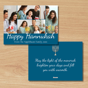 lycklig hannukah , 4 foton kollage blue och white julkort