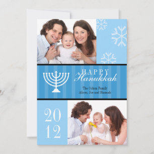 Lycklig Hannukah blue rand menorah-fotokort Julkort