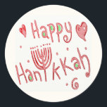 Lycklig Hannukah Runt Klistermärke<br><div class="desc">Denna fantasifulla Lycklig Hannukah-design har en menorah i ställe i "U" i ord, Hannukah. Denna stavning har blivit den mest allmänt accepterade stavningen på engelska, så även om man vanligtvis stavar den till Hanuka eller Chanukah, kan man inte gå fel med den här. Den röda färg gör den glad och...</div>