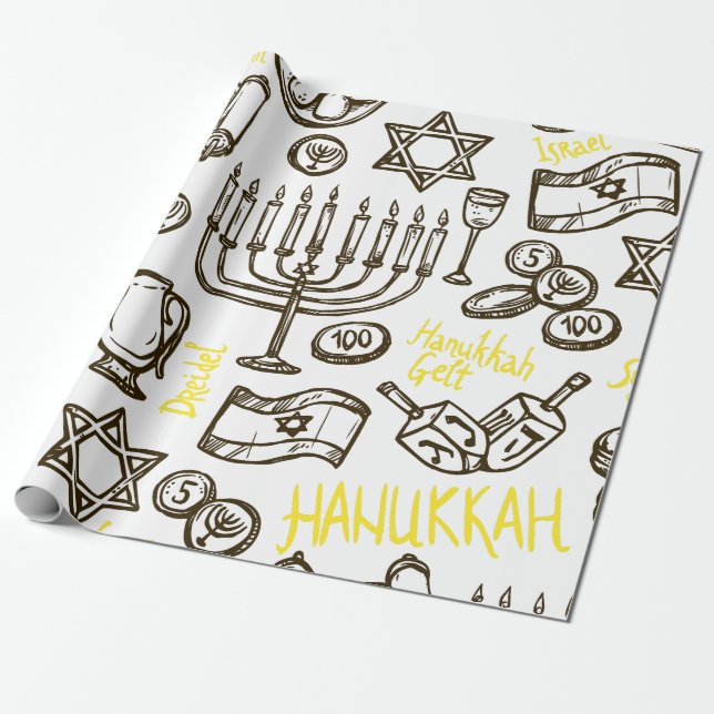 Lycklig Hannukah Wrapping Papper Gift Wrap Presentpapper (Utrullad)