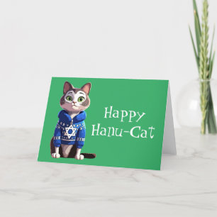 Lycklig Hanu-Cat Katt i Hanukkah Sweater Helgkort