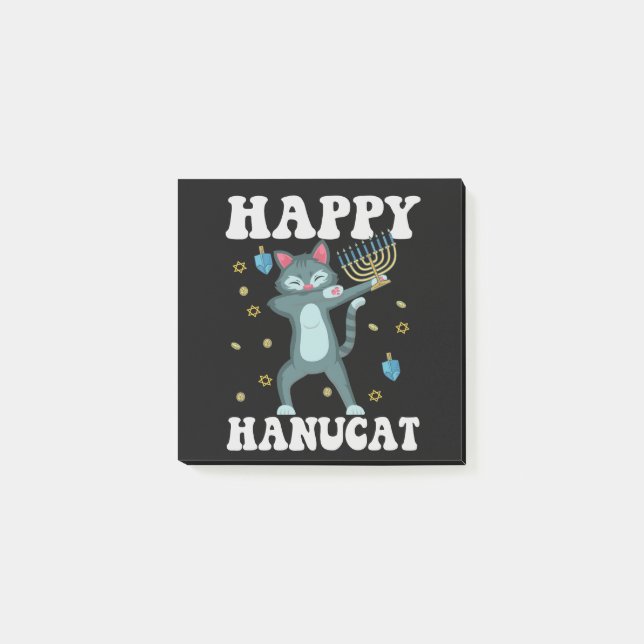 Lycklig Hanucat Funny Jewish Hanukkah Cat Gift Post-it Block (Framsida)