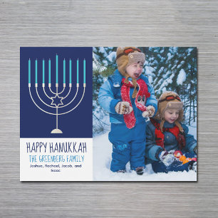 Lycklig Hanukah Family Photo Menorah Magnet Card