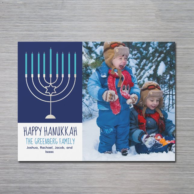 Lycklig Hanukah Family Photo Menorah Magnet Card (Skapare uppladdad)